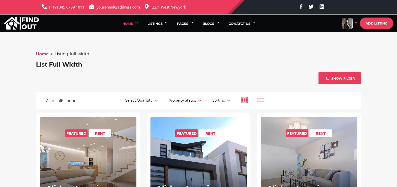 listing full width